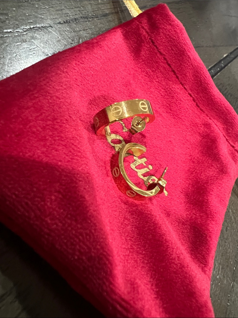 Gold-Tone Hoop Earrings with Screw Motif - Unbranded
